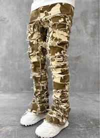 Ins Fringes Ripped Trousers Individual Patched Pants Long Tight Fit Stacked Jeans For Mens Clothing