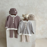 Infant Toddler Home Wearable Sunken Stripe Knitted Leggings