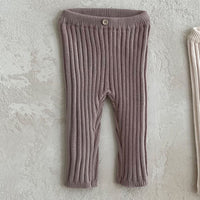 Infant Toddler Home Wearable Sunken Stripe Knitted Leggings